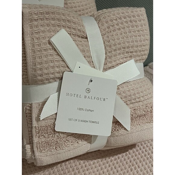 Hotel Balfour Bath Towel Set Pink Waffle Wave Textured Cotton 9 Piece Set NEW - Picture 4 of 10